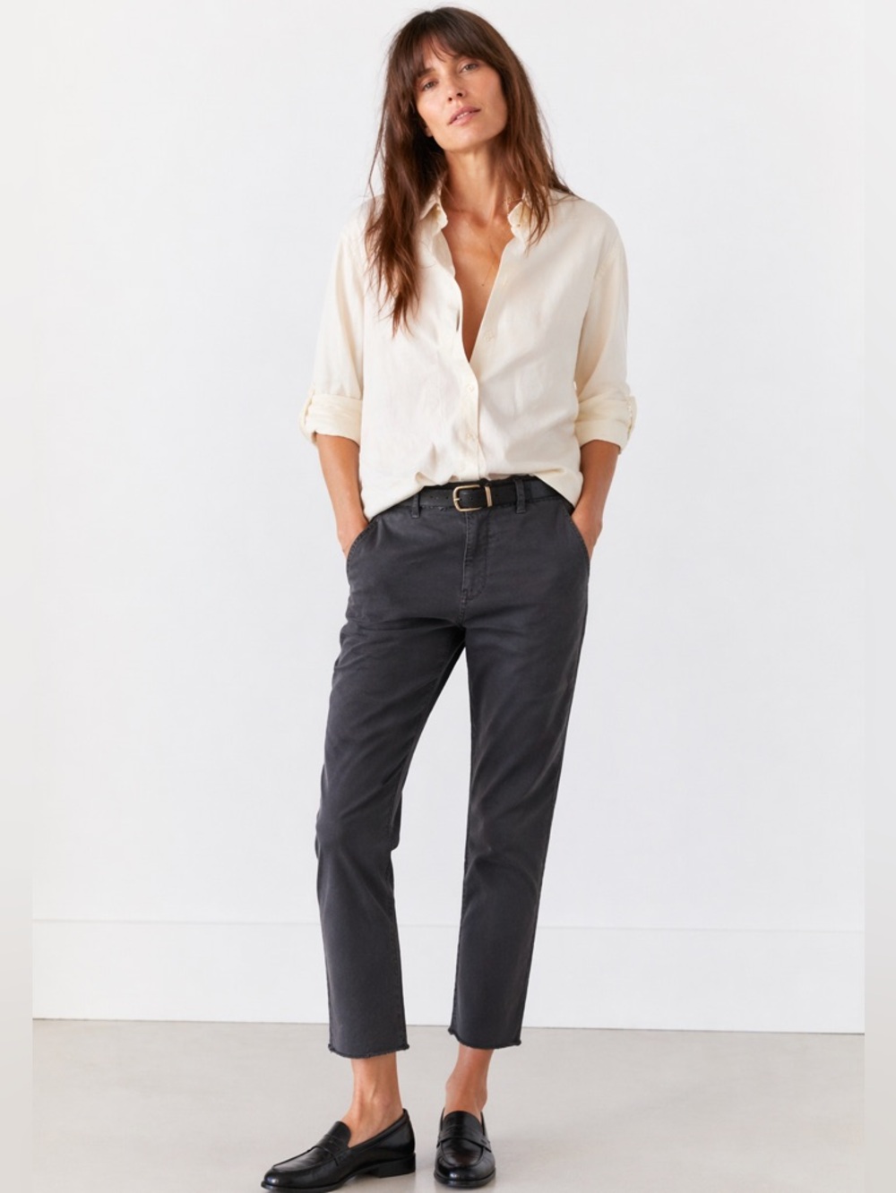 Nili Lotan Crop Pants Carbon Gray Size 6 Straight Minimalist Quiet Luxury